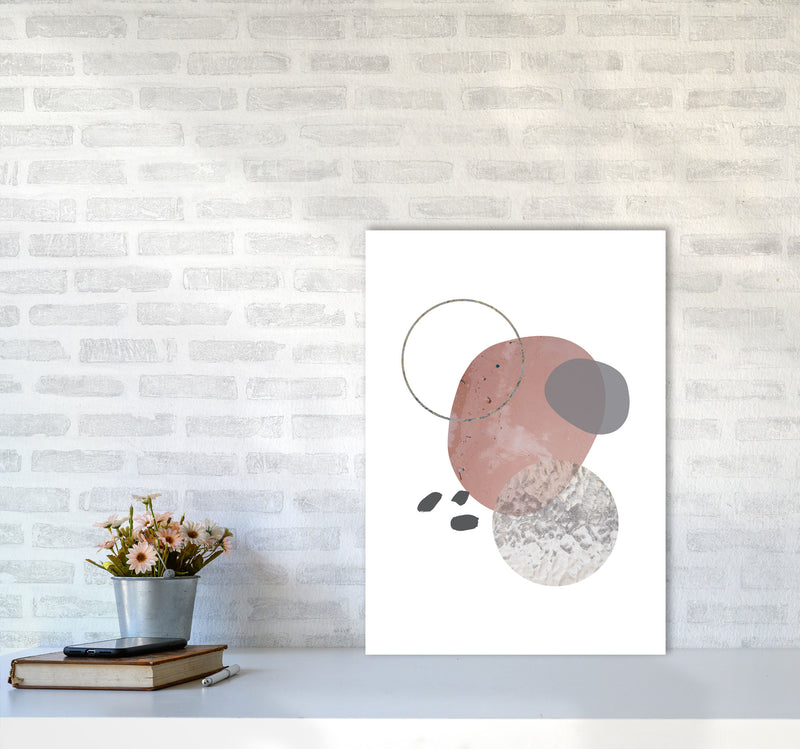 Peach, Sand And Glass Abstract Shapes Modern Print A2 Black Frame