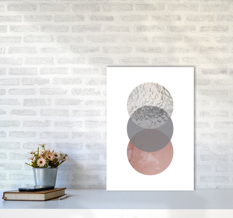 Peach, Sand And Glass Abstract Circles Modern Print A2 Black Frame