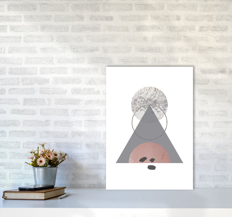 Peach, Sand And Glass Abstract Triangle Modern Print A2 Black Frame