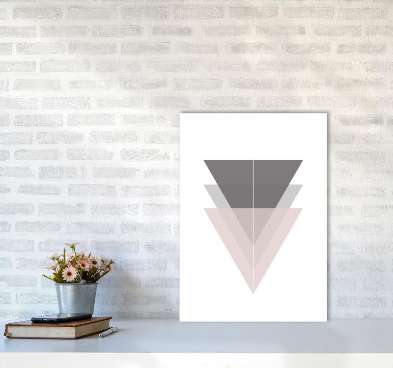 Black, Grey and Pink Abstract Triangles Modern Print A2 Black Frame