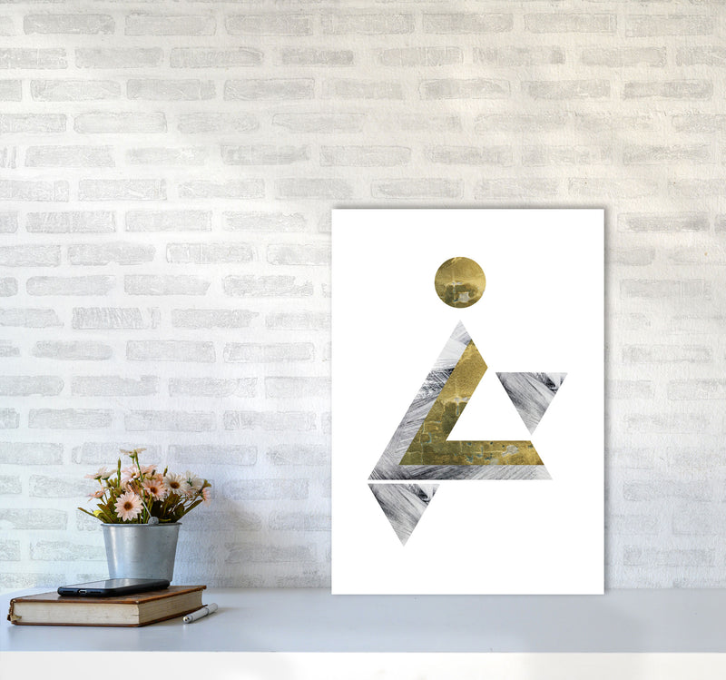 Gold And Grey Triangle With Moon Abstract Modern Print A2 Black Frame