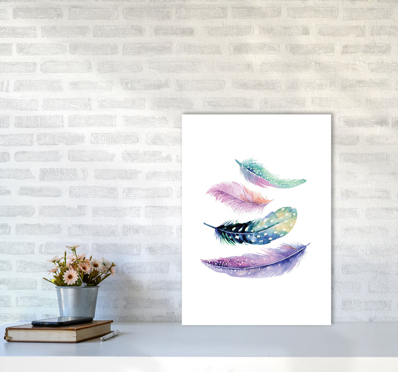 Turquoise And Purple Bird Feathers Abstract Modern Print A2 Black Frame