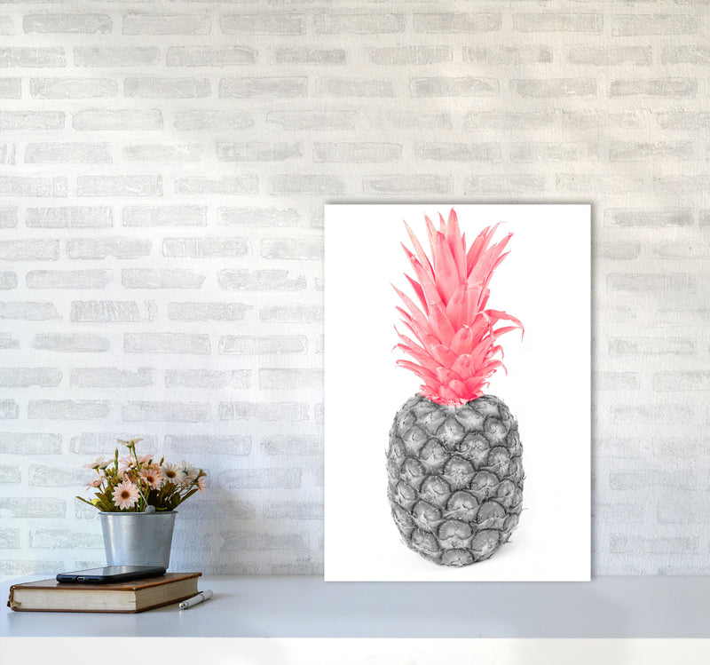 Black And Pink Pineapple Abstract Modern Print, Framed Kitchen Wall Art A2 Black Frame