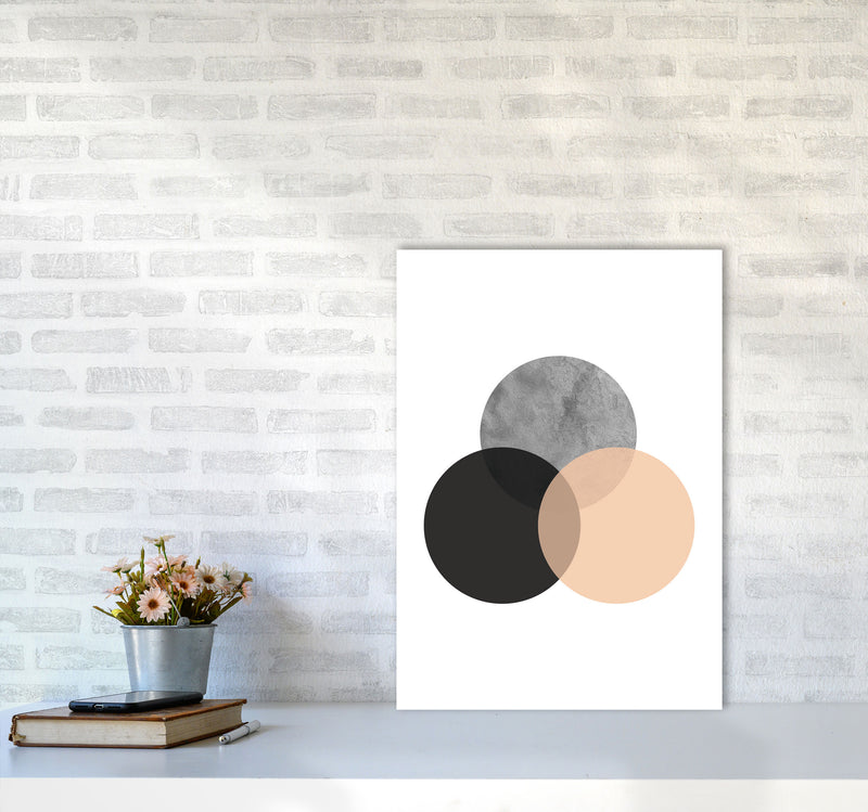 Peach And Black Abstract Circles Modern Print A2 Black Frame