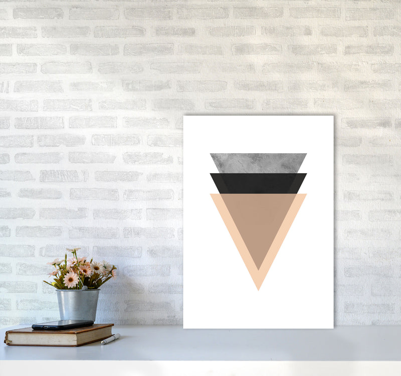 Peach And Black Abstract Triangles Modern Print A2 Black Frame