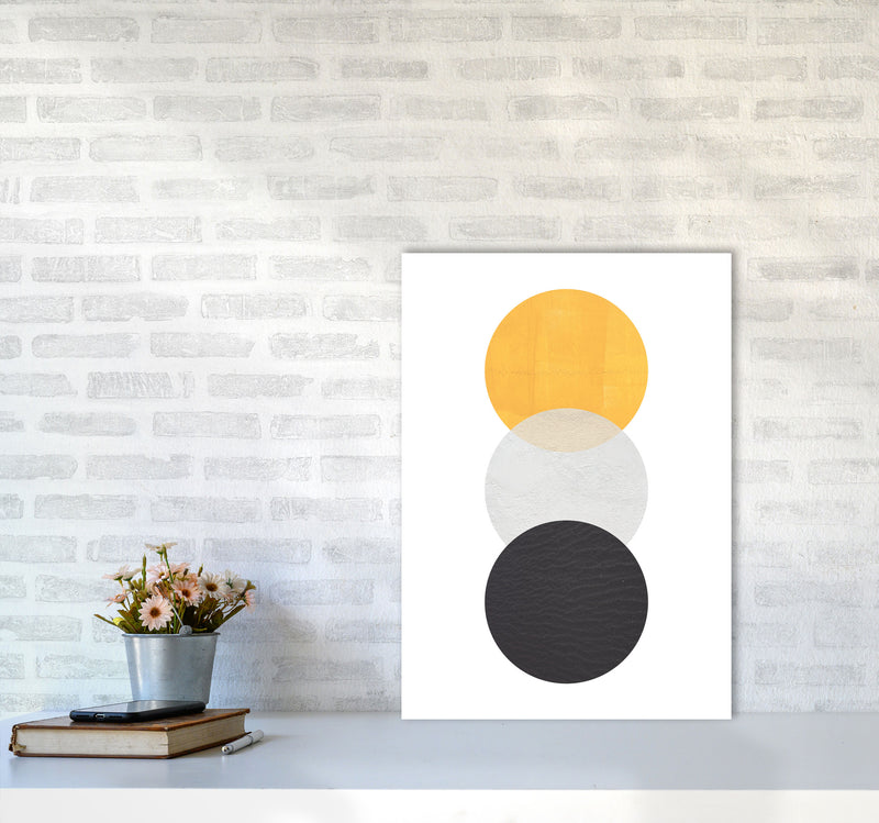 Yellow And Black Abstract Circles Modern Print A2 Black Frame