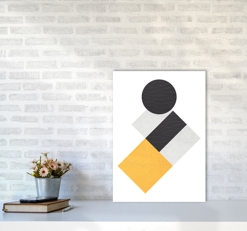 Yellow And Black Abstract Circles And Squares Modern Print A2 Black Frame