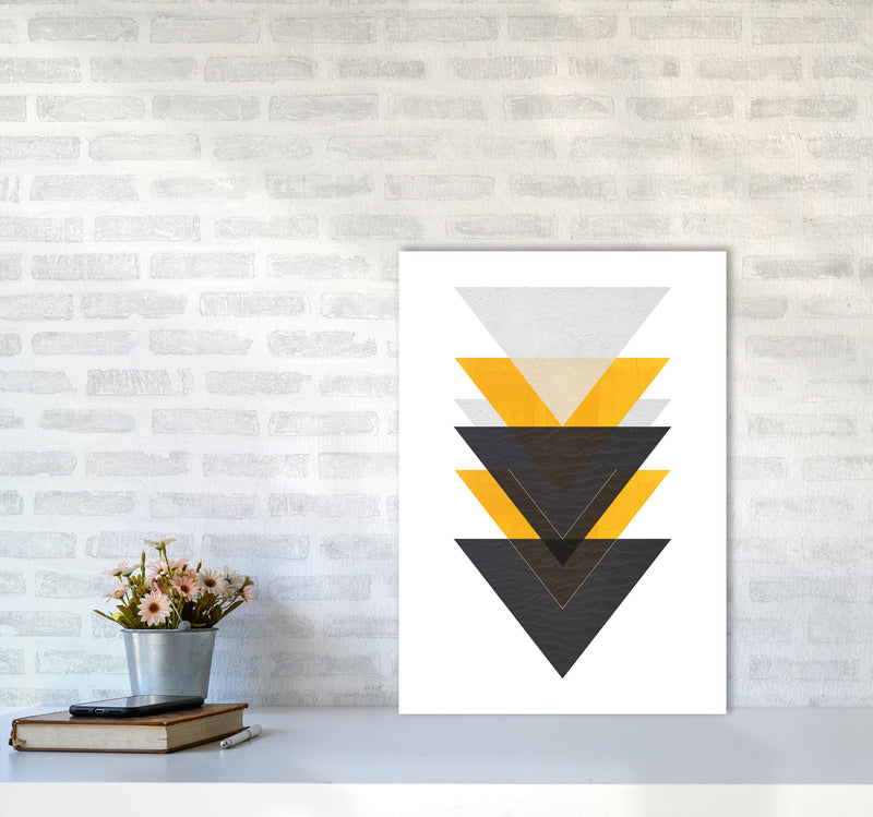 Yellow And Black Abstract Triangles Modern Print A2 Black Frame