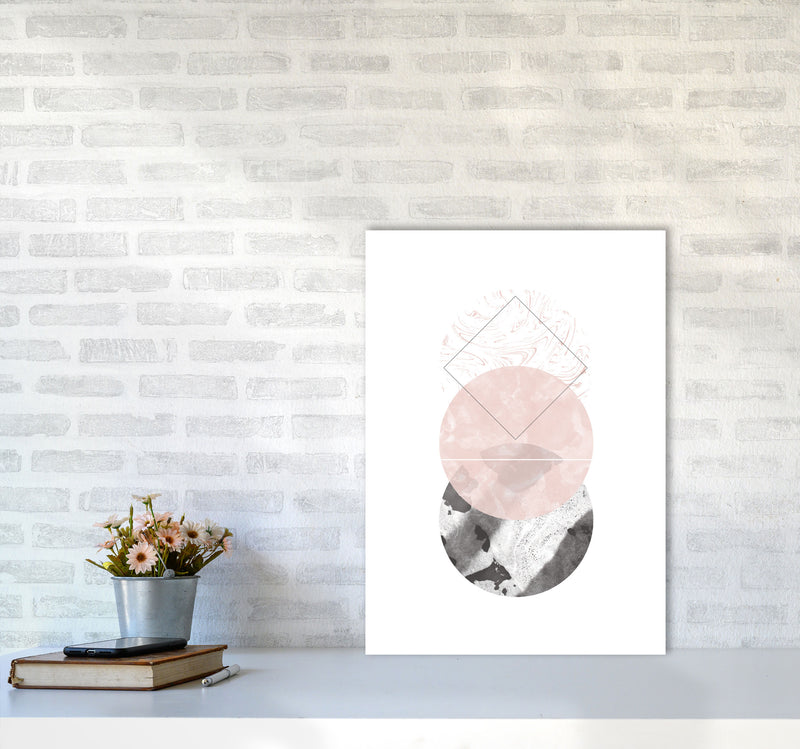 Black And Pink Marble Abstract Circles Modern Print A2 Black Frame