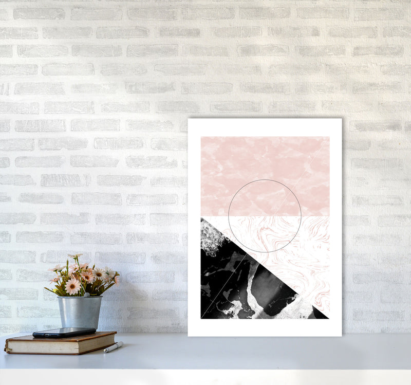 Black And Pink Marble Abstract Rectangle Shapes Modern Print A2 Black Frame