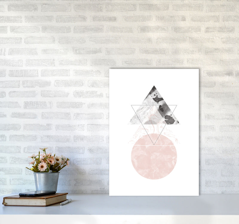 Black And Pink Marble Abstract Triangle And Circle Modern Print A2 Black Frame