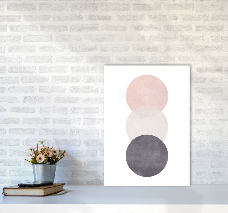 Cotton, Pink And Grey Abstract Circles Modern Print A2 Black Frame