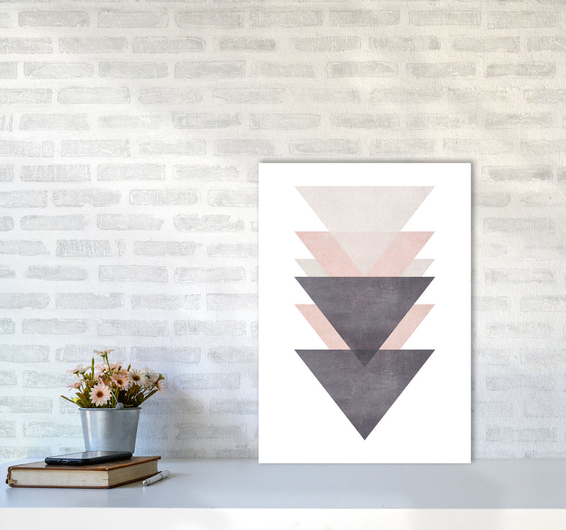 Cotton, Pink And Grey Abstract Triangles Modern Print A2 Black Frame