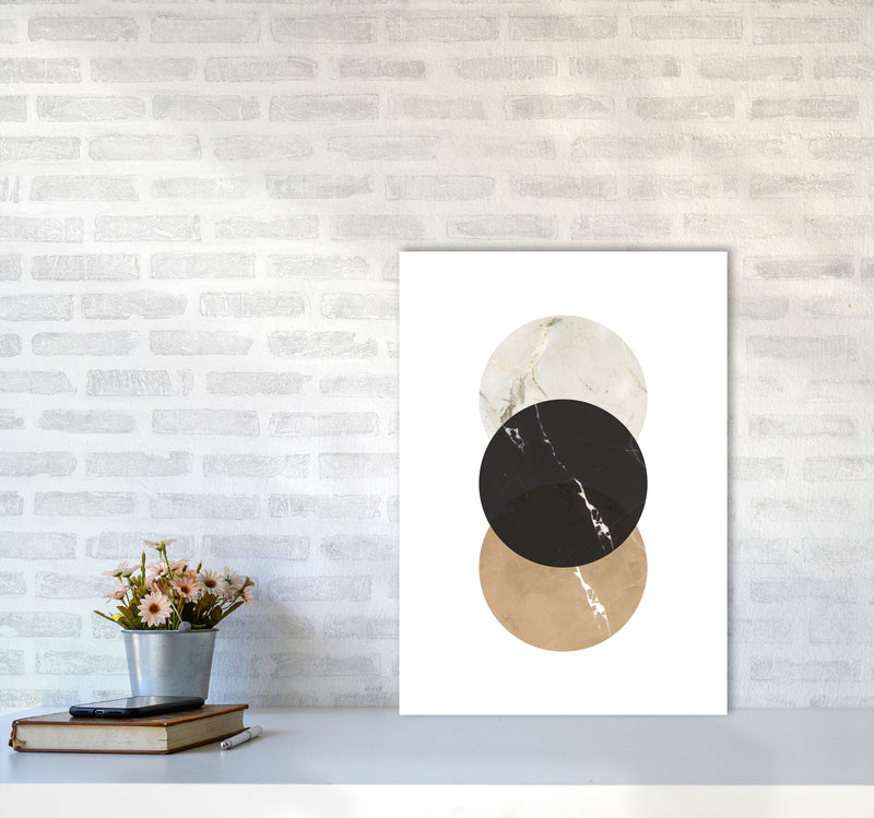 Gold, Beige And Black Marble Abstract Circles Modern Print A2 Black Frame