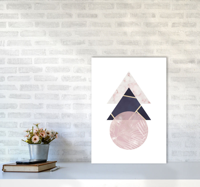 Pink And Navy Marble Abstract Triangles And Circle Modern Print A2 Black Frame