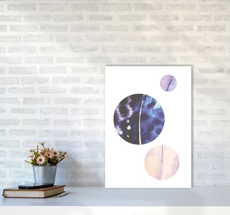 Pink And Purple Watercolour Planets Abstract Modern Print A2 Black Frame