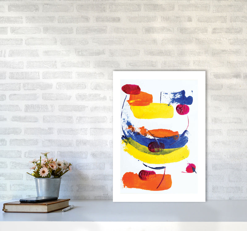 Bright Yellow, Blue and Red Abstract Paint Strokes Modern Print A2 Black Frame
