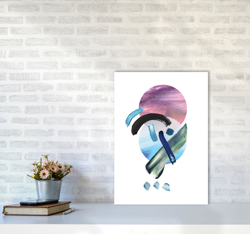 Purple And Blue Mixed Watercolour Abstract Modern Print A2 Black Frame