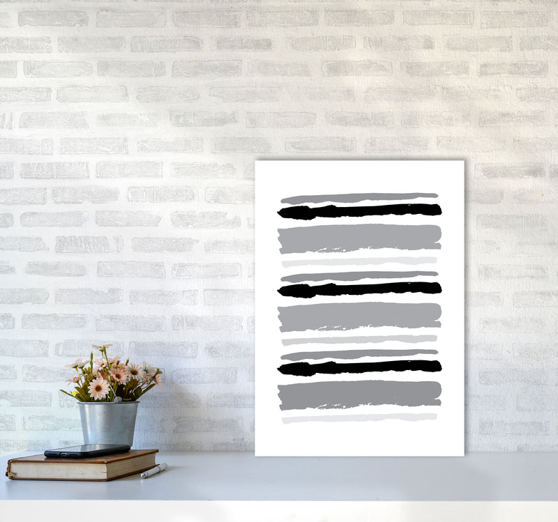 Black Contrast Abstract Stripes Modern Print A2 Black Frame