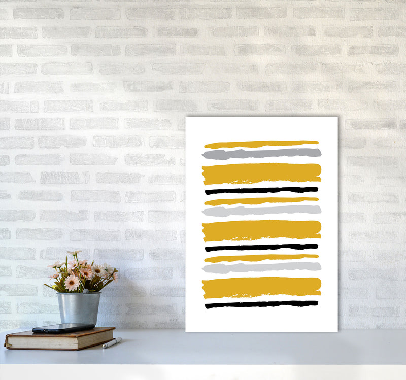 Mustard Contrast Abstract Stripes Modern Print A2 Black Frame
