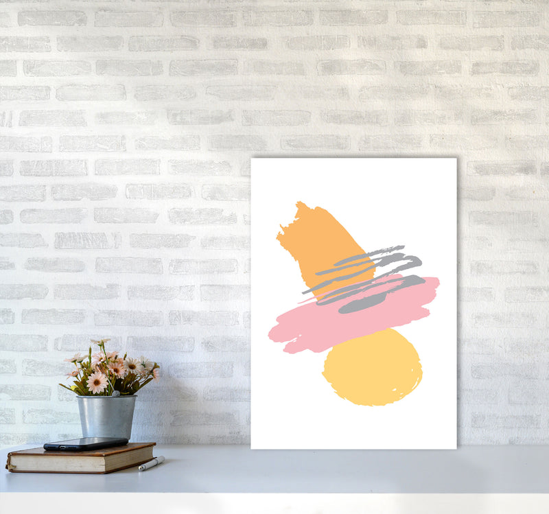 Pink And Orange Abstract Paint Shapes Modern Print A2 Black Frame
