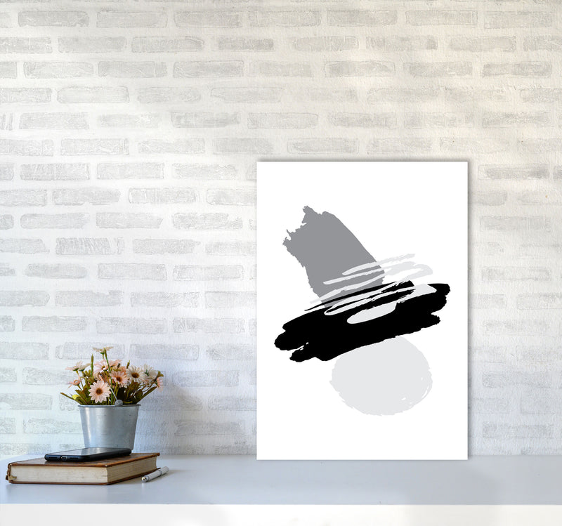 Black And Grey Abstract Paint Shapes Modern Print A2 Black Frame