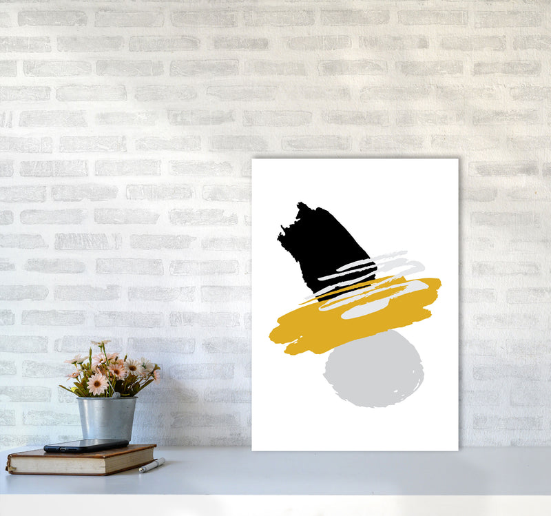 Mustard And Black Abstract Paint Shapes Modern Print A2 Black Frame