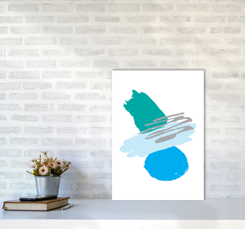 Blue And Teal Abstract Paint Shapes Modern Print A2 Black Frame