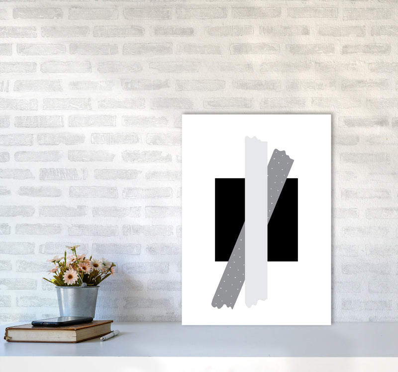 Black Square With Grey Bow Abstract Modern Print A2 Black Frame