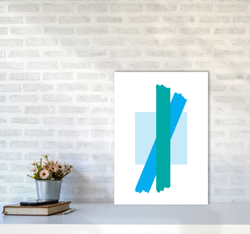 Blue Square With Blue And Teal Bow Abstract Modern Print A2 Black Frame