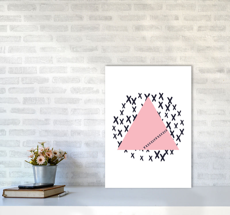 Pink Triangle With Crosses Abstract Modern Print A2 Black Frame