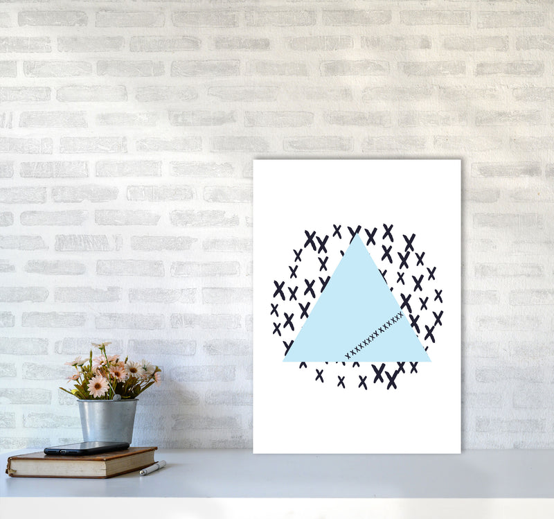 Blue Triangle With Crosses Abstract Modern Print A2 Black Frame