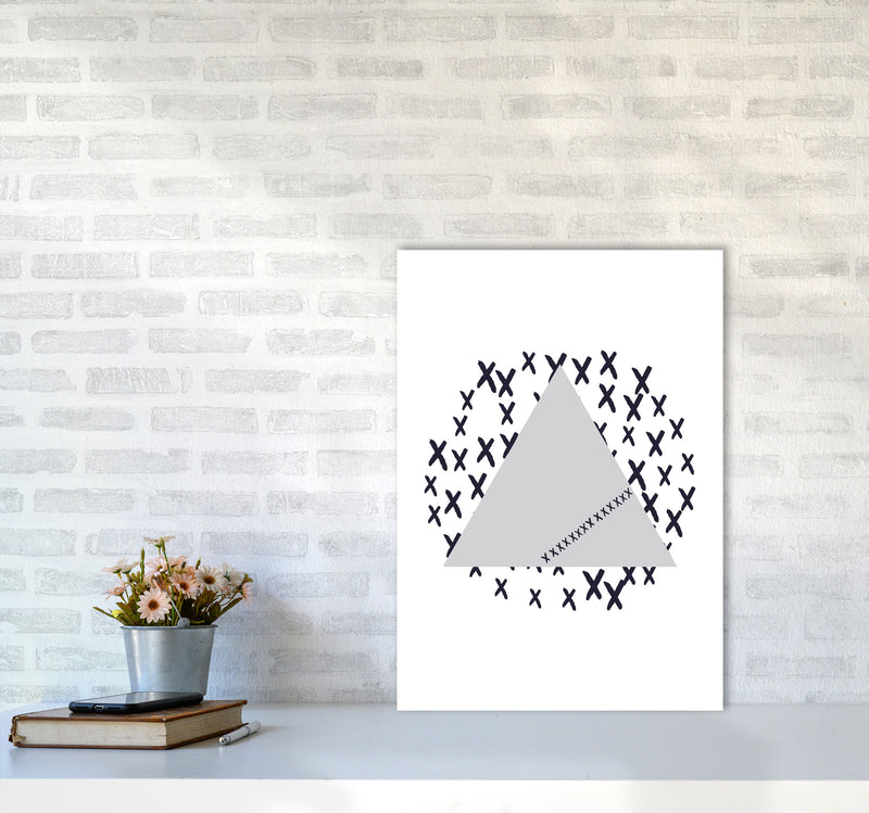 Grey Triangle With Crosses Abstract Modern Print A2 Black Frame