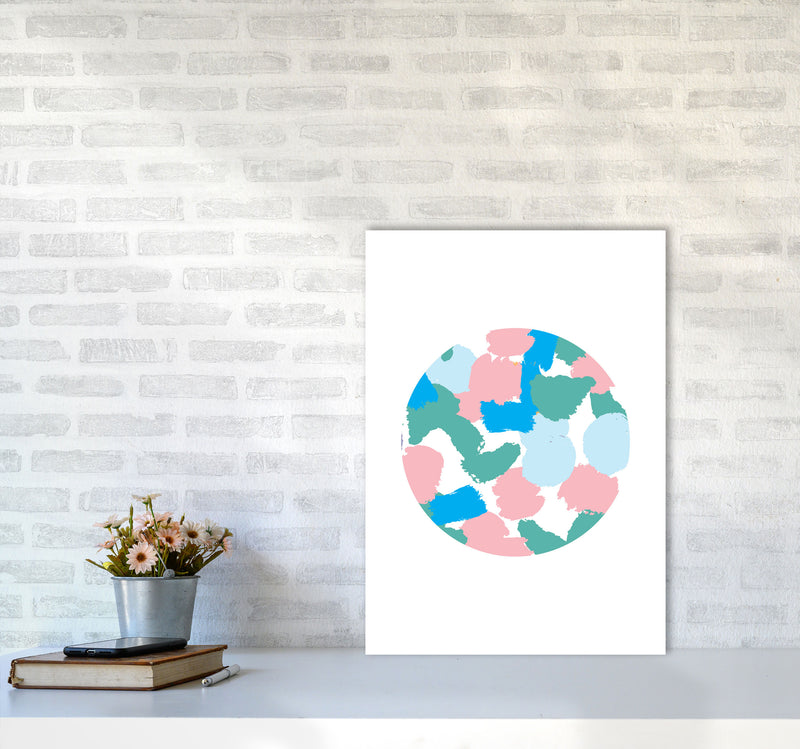 Pink And Green Paint Splodge Circle Abstract Modern Print A2 Black Frame