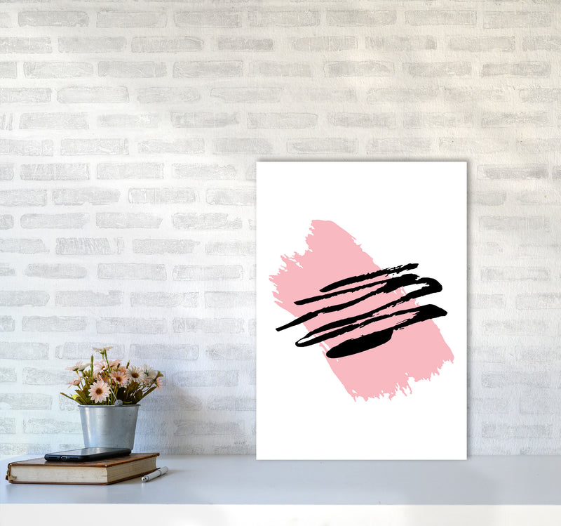 Pink Jaggered Paint Brush Abstract Modern Print A2 Black Frame