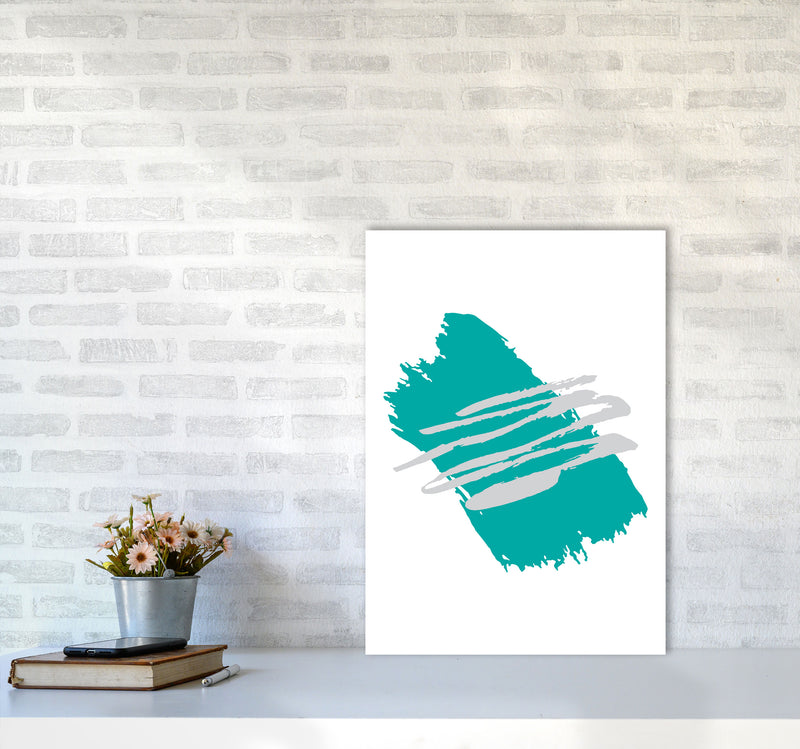 Teal Jaggered Paint Brush Abstract Modern Print A2 Black Frame