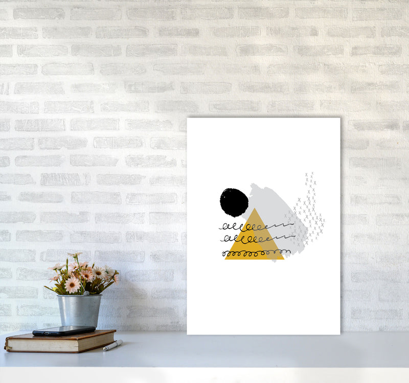 Mustard And Black Mountain Sun Abstract Modern Print A2 Black Frame