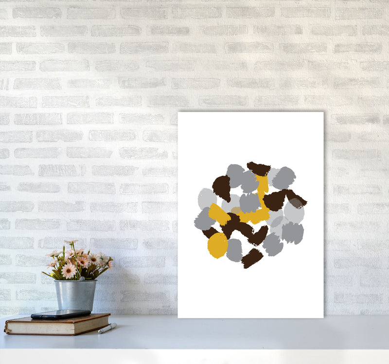 Mustard Abstract Paint Splodge Modern Print A2 Black Frame
