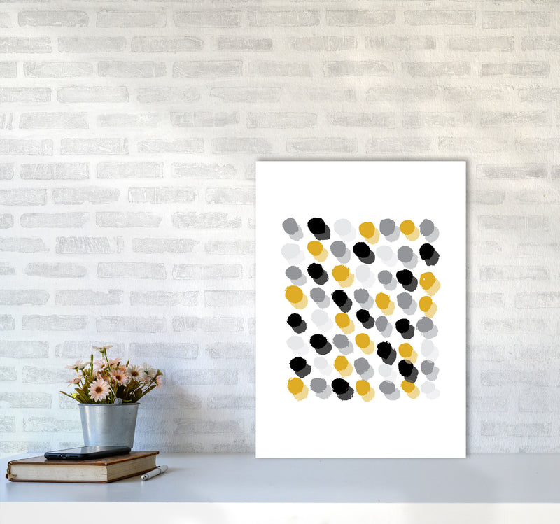 Mustard Polka Dots Abstract Modern Print A2 Black Frame