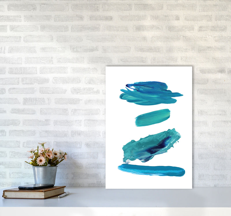 Turquoise Abstract Paint Strokes Modern Print A2 Black Frame