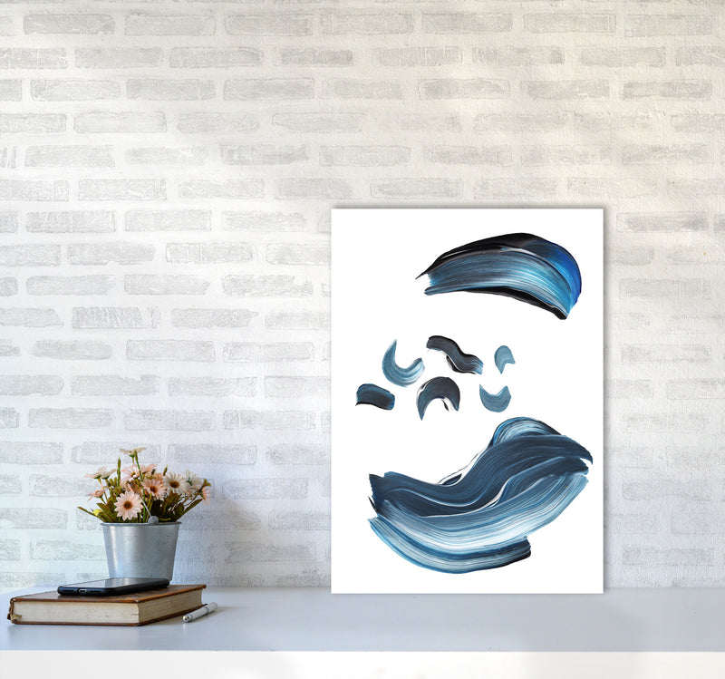 Dark Blue And Grey Abstract Paint Strokes Modern Print A2 Black Frame