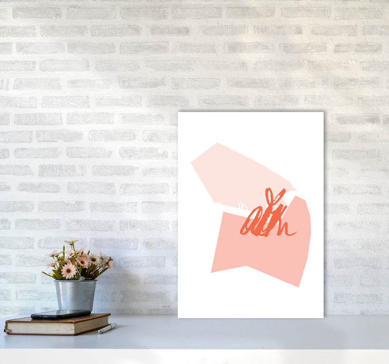 Pink And Coral Abstract Shapes Modern Print A2 Black Frame