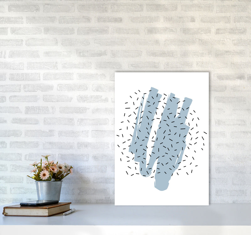 Blue Paint With Black Polka Abstract Modern Print A2 Black Frame