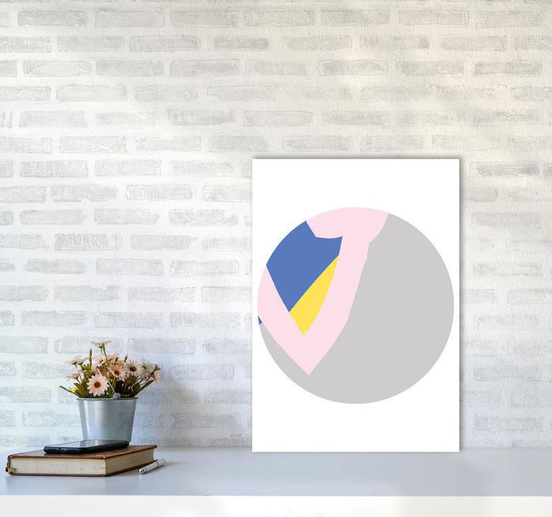 Grey, Pink And Navy Abstract Circle Modern Print A2 Black Frame