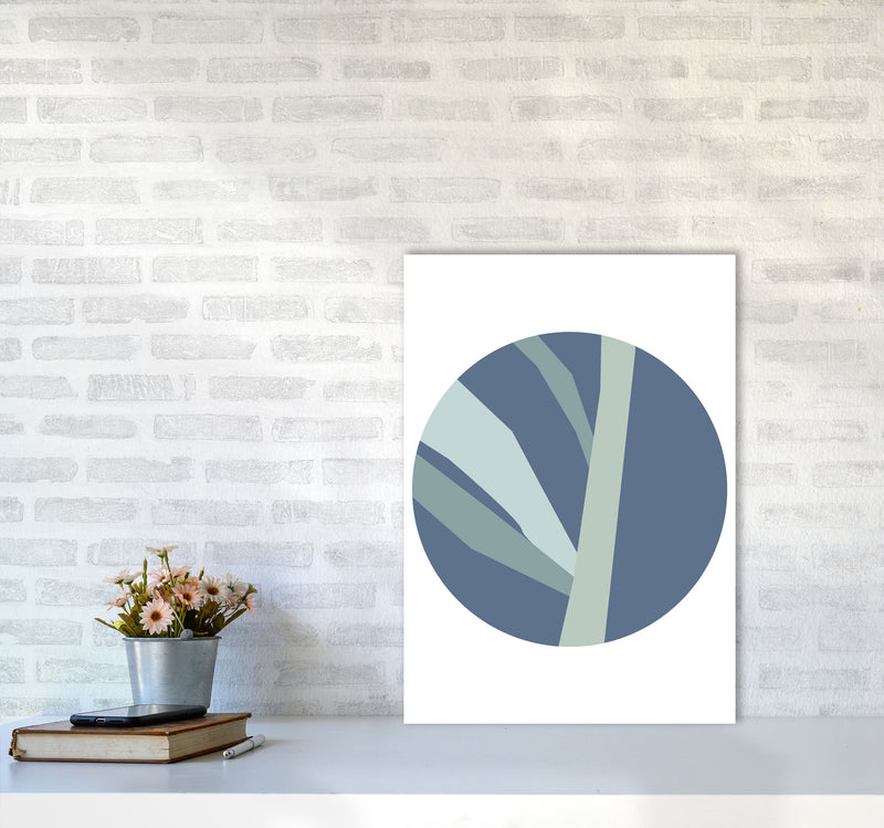 Navy Abstract Circle With Branches Modern Print A2 Black Frame