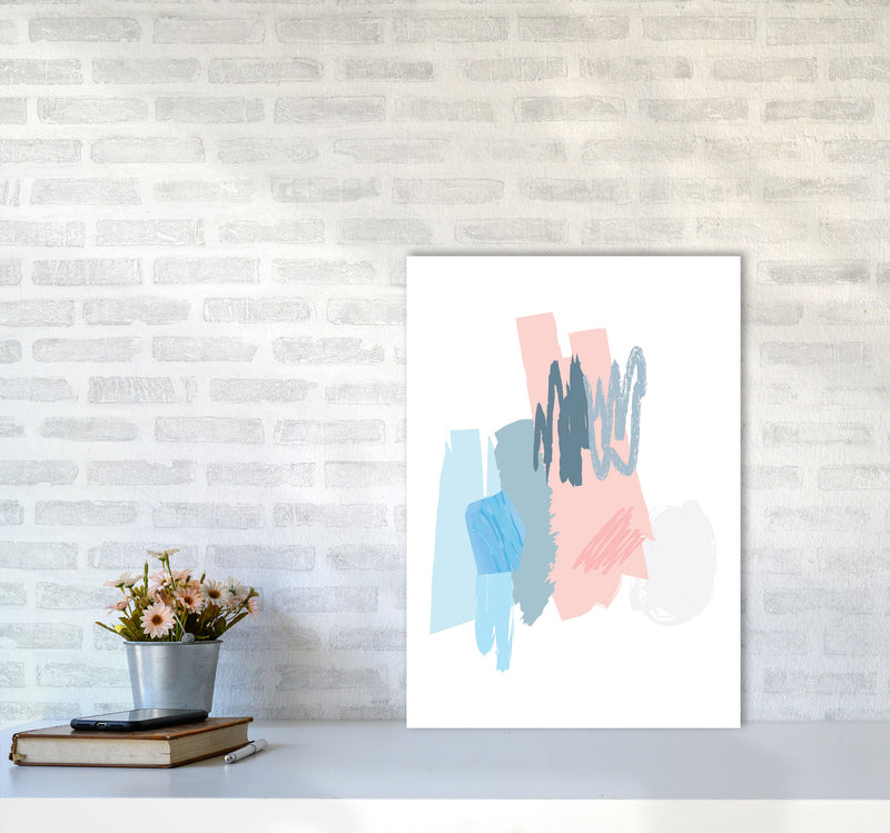 Blue And Pink Abstract Scribbles Modern Print A2 Black Frame