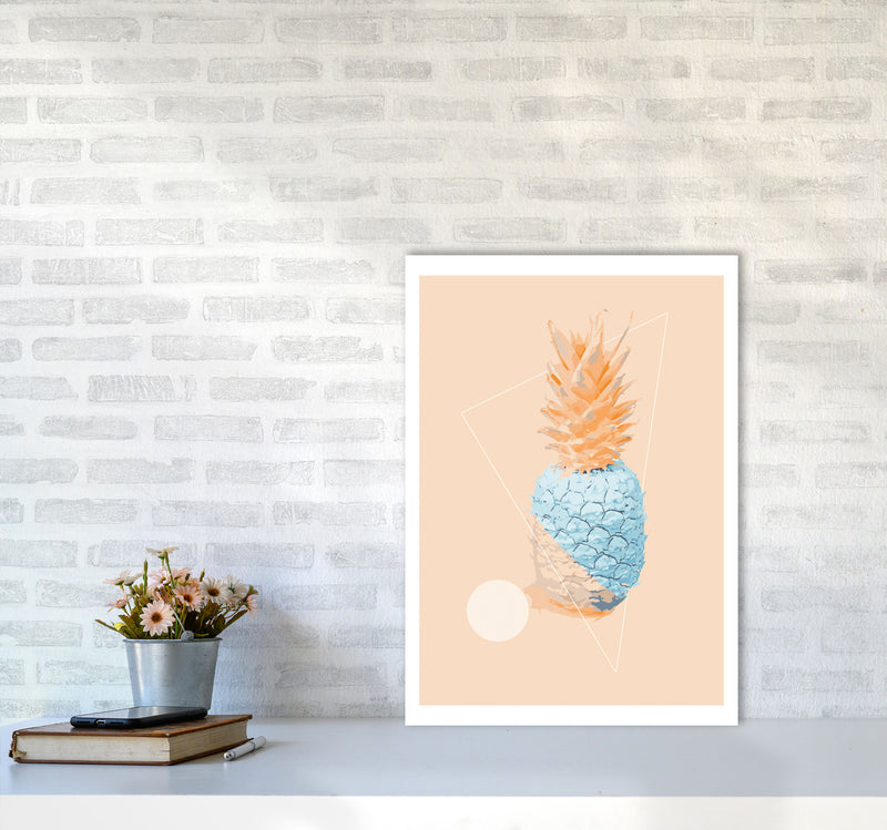 Blue And Pink Pineapple Modern Print, Framed Kitchen Wall Art A2 Black Frame