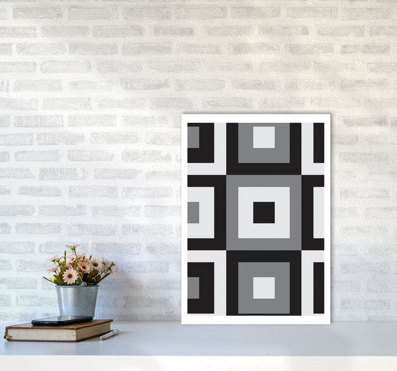 Grey Abstract Patterns 1 Modern Print A2 Black Frame