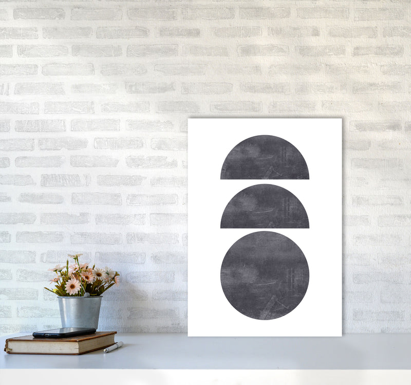 Abstract Scratched Texture Circles Modern Print A2 Black Frame