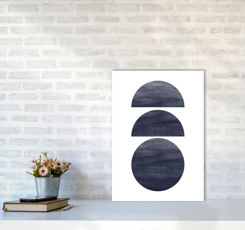 Abstract Navy Circles Modern Print A2 Black Frame